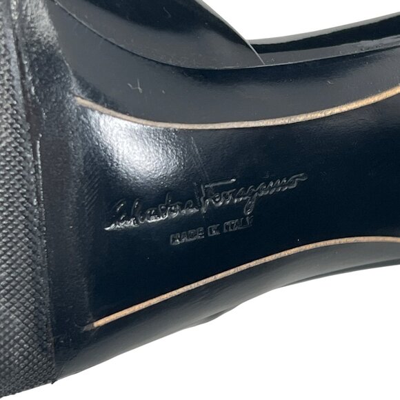 Salvatore Ferragamo Womens Black Leather Peep Toe Kitten Heel Sandals Size 8B - Picture 7 of 10
